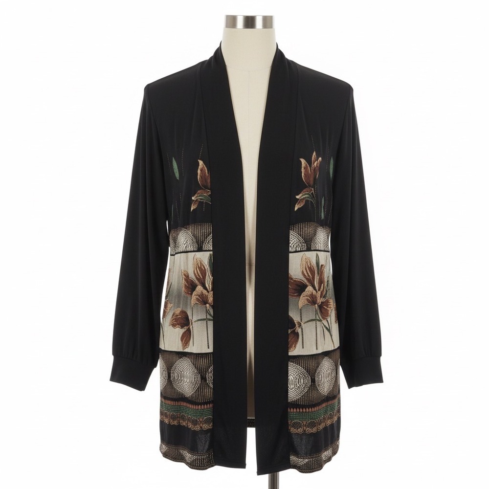LS Collections Sunu Cardigan Small Open Front Floral Leaf Nature Print‎ Slinky